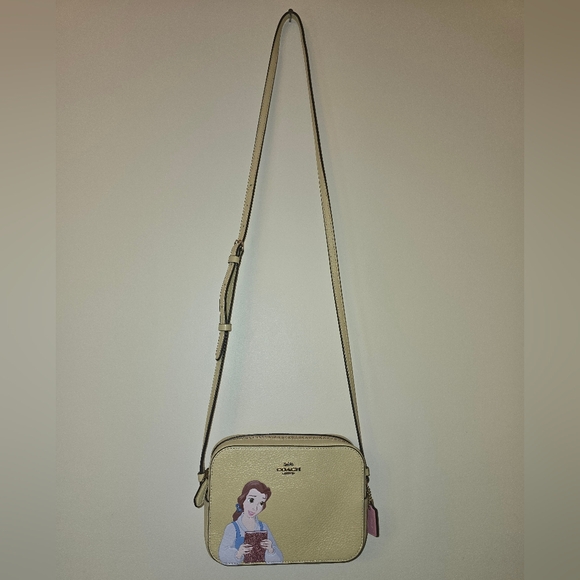 COACH X DISNEY C3404 Princess Belle Mini Camera Crossbody Bag Yellow Leather - Picture 2 of 16